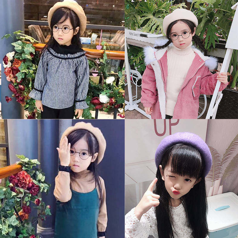 Autumn and winter new British little Princess pure wool wild bud hat Japanese children's hat girl painter beret