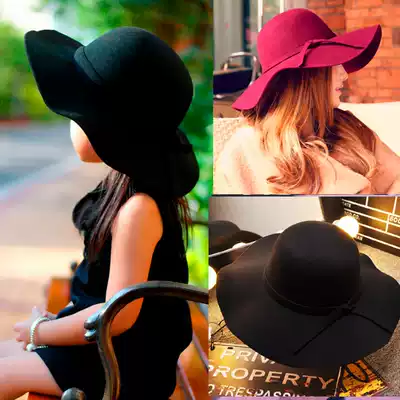 Korean boys and girls parent-child Top Hat mother and daughter British round hat Hairy big hat Hairy big hat brim children's sunshade hat tide