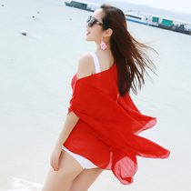 Summer beach oversized shawl gauze women Korean variety shawl scarves driving sunscreen scarves women pearl buttons