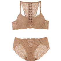 South Korea summer new bra set womens front buckle beauty back gathering sexy deep V solid color 3 4 underwear bra