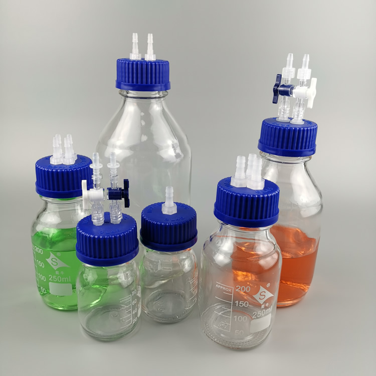 Non-metal interface for hydration and fermentation sampling of vacuum desktop instrument for waste buffer negative pressure attract bottle blue cap glass