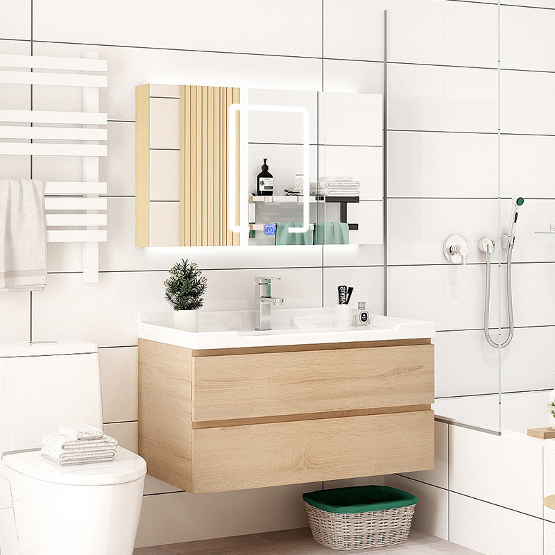 Log color bathroom cabinet combination washbasin cabinet set toilet washbasin modern minimalist washbasin sanitary ware