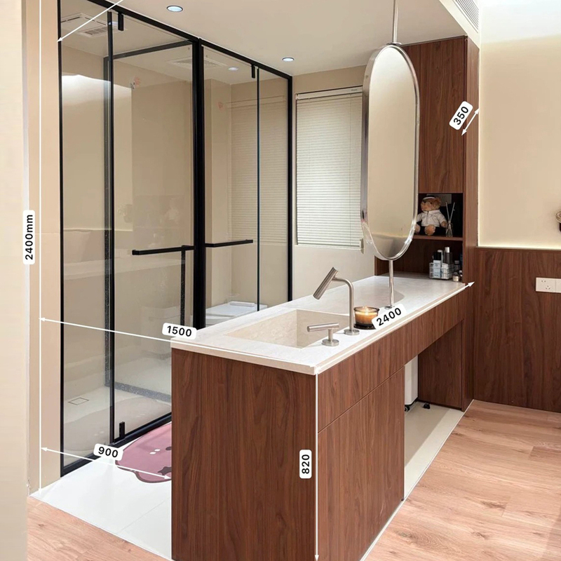 Vintage-Style Bathroom Vanity Countertop Integrated Cabinet, Bathroom Makeup and Washbasin Sink, Rock Slab Hot-Bent Basin, Floor-Standing