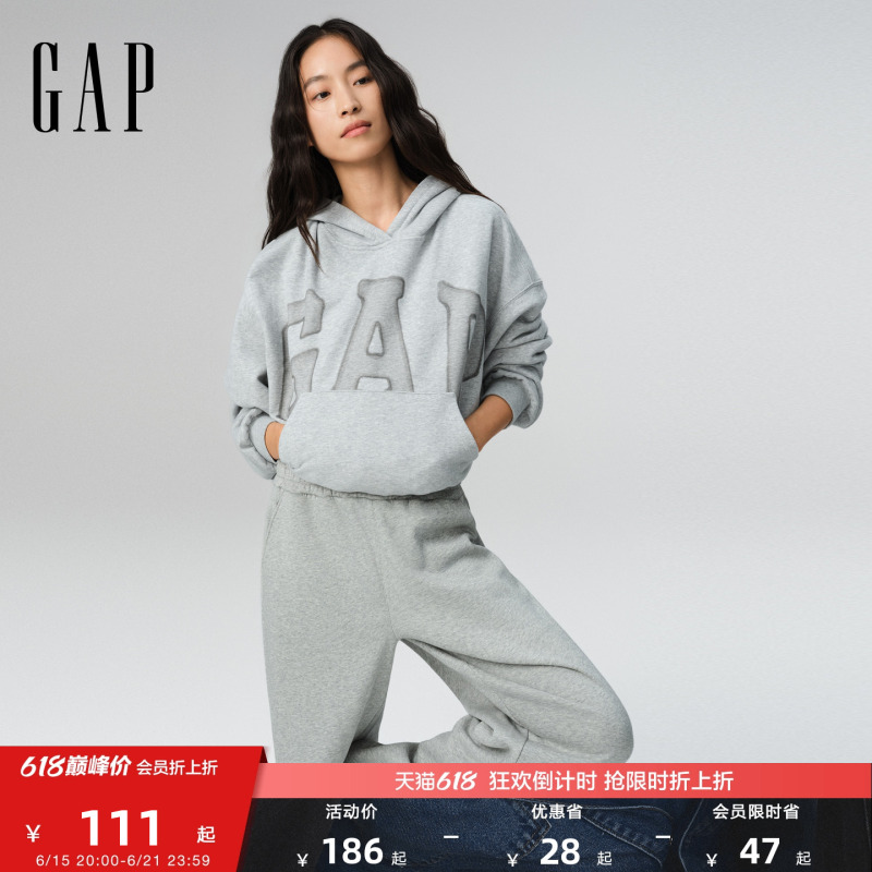 [Cheng Yi Endorsement] Gap Women's Spring New Printed Logo Hooded Sweatshirt with Stacked Sleeves 795527