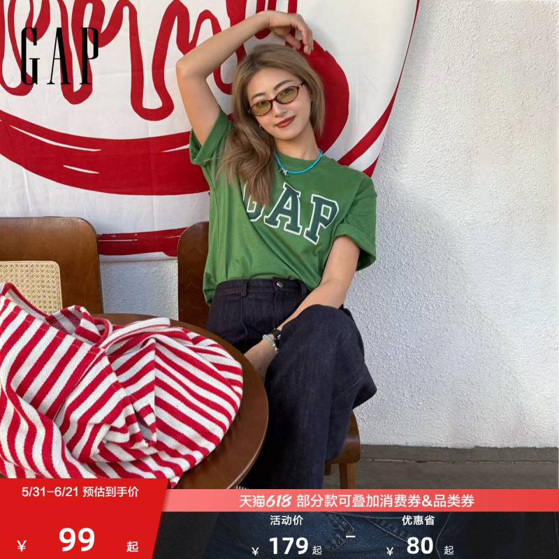 [Cheng Yi Endorsement] Gap Men's and Women's Clothing 2026 Spring New Classic Pure Cotton Color-Block Loose Short-Sleeve T-Shirt