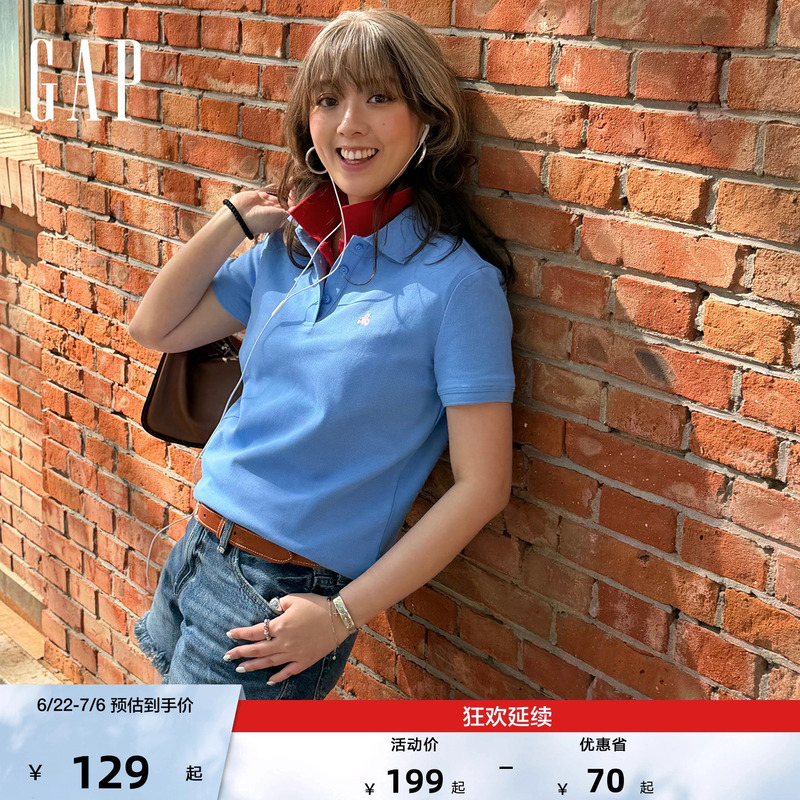 [Cheng Yi Endorsement] Gap Women's 2026 Summer Collection Embroidered Short-Sleeve Polo Shirt