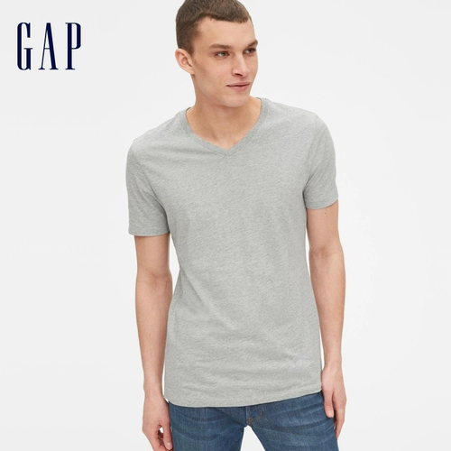 Gap, хлопковая летняя футболка с коротким рукавом подходит для мужчин и женщин для влюбленных, V-образный вырез