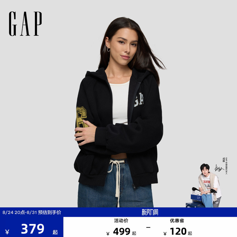 [Same Style as Cheng Yi] Gap Men's and Women's Clothing 2026 Autumn Logo Printed Fleece Hoodie Sweatshirt 788127