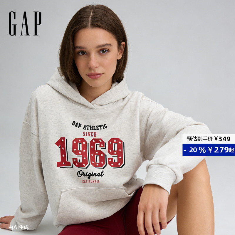 [Cheng Yi Endorsement] Gap Women's Clothing 2026 Spring New Embroidered and Printed Combination Hooded Sweatshirt 859245