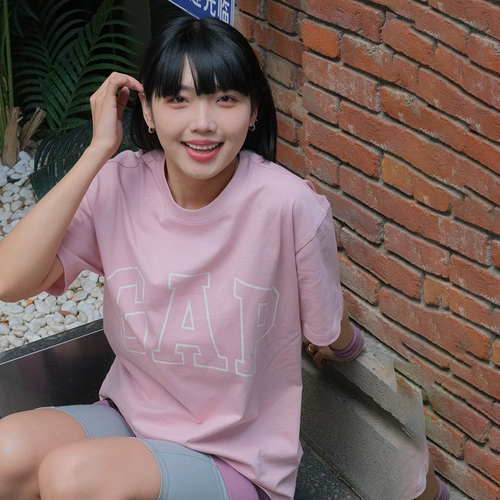 Gap Весенняя хлопковая футболка с коротким рукавом подходит для мужчин и женщин, с печатью вашего логотипа, в американском стиле