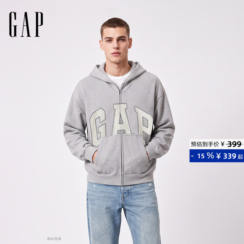 [Cheng Yi Endorsement] Gap Men's and Women's Clothing Autumn New Printed Logo Hoodie Sweatshirt 787438