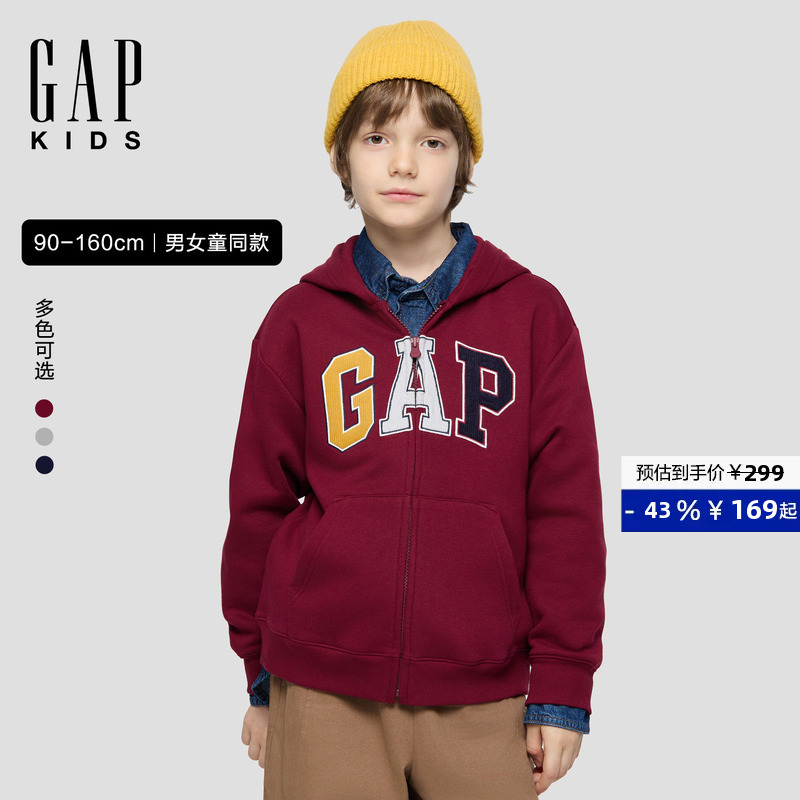 [Same Style for Kids and Adults] Gap Men's and Women's Spring New Logo Patch Embroidered Fleece Hoodie 804634