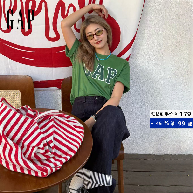 [Cheng Yi Endorsement] Gap Men's and Women's Clothing 2026 Summer New Classic Pure Cotton Color-Block Loose Short-Sleeve T-Shirt