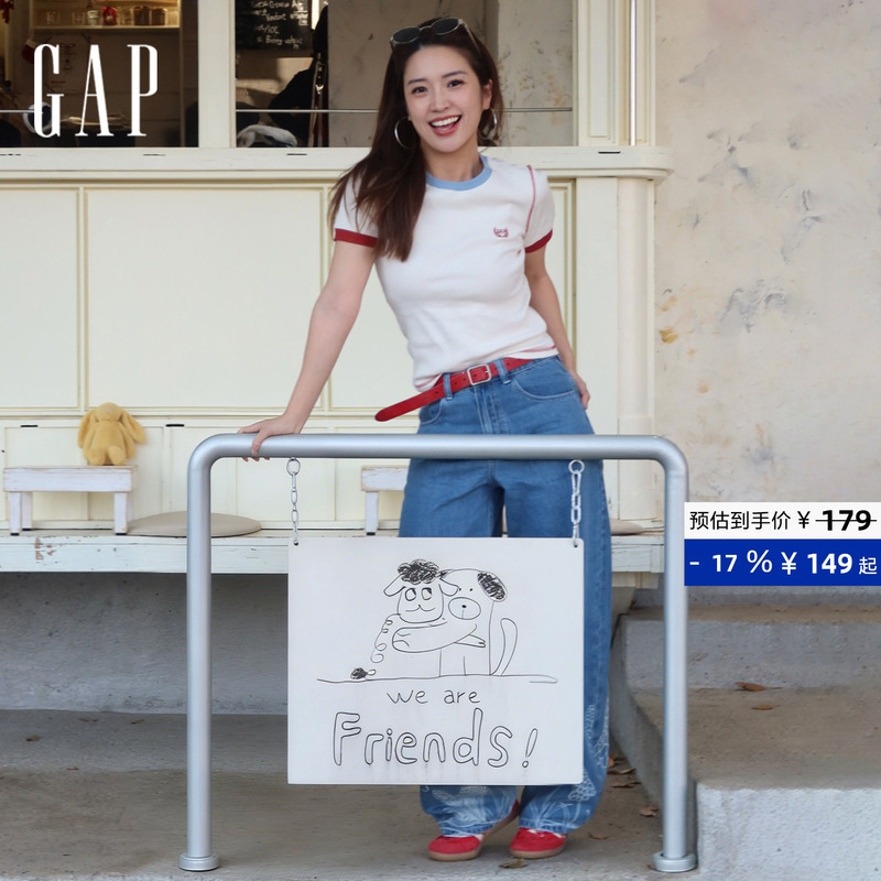 [Cheng Yi Endorsement] Gap Women's Clothing 2026 Summer New Embroidered Logo Casual Contrast Color Short Sleeve T-Shirt 859036