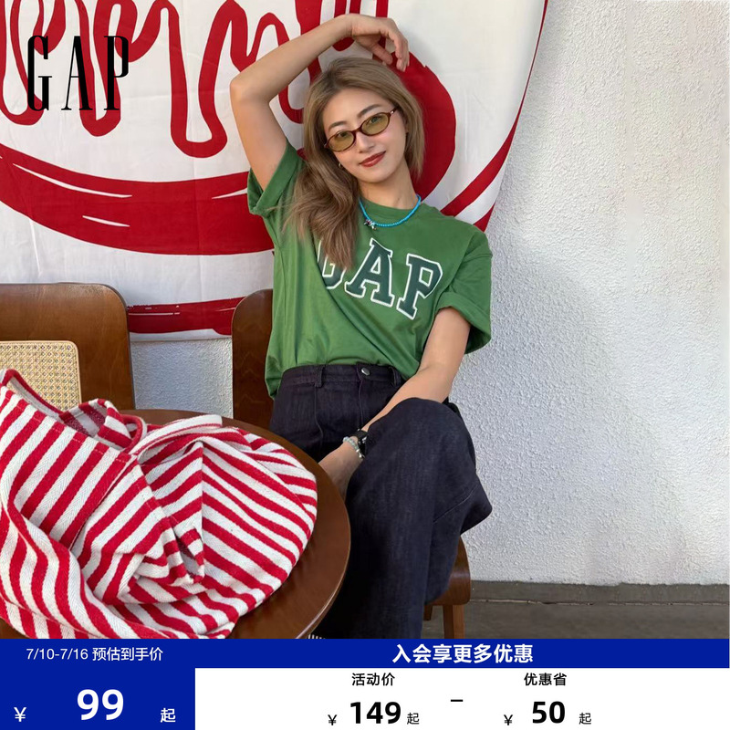 [Cheng Yi Endorsement] Gap Men's and Women's Clothing 2026 Spring New Classic Pure Cotton Color-Block Loose Short-Sleeve T-Shirt