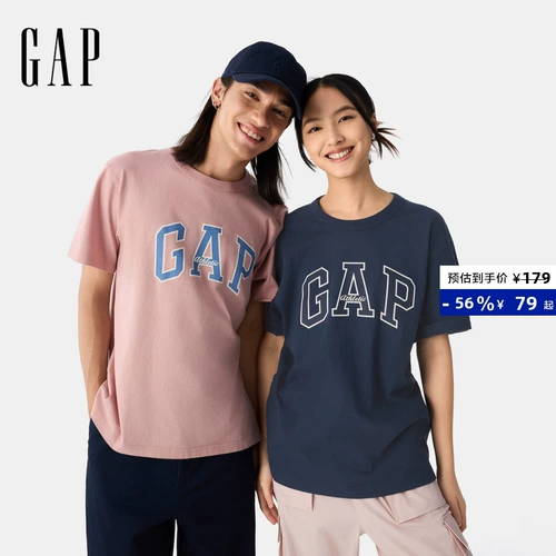 Gap Весенняя хлопковая футболка с коротким рукавом подходит для мужчин и женщин, с печатью вашего логотипа