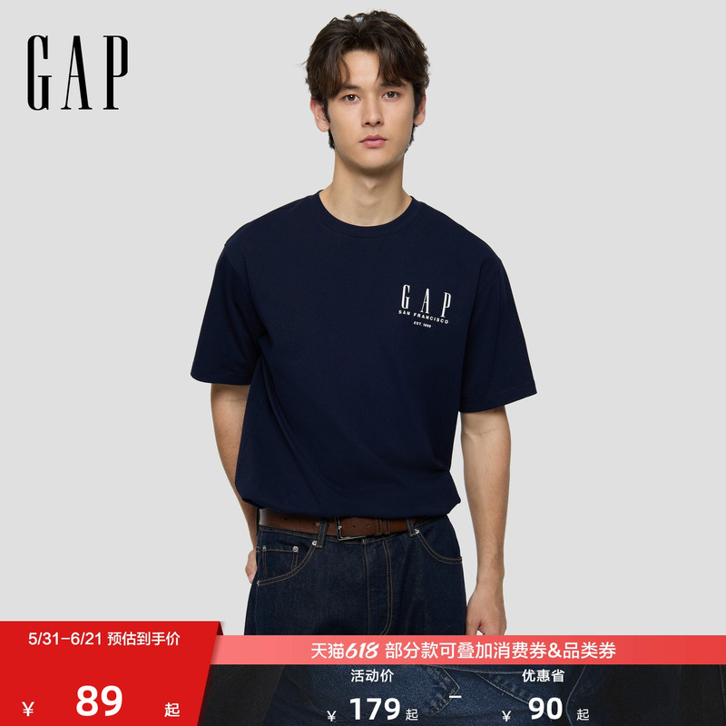 [Cheng Yi Endorsement] Gap Men's and Women's Clothing 2026 Spring New Style Printed Logo Round Neck Loose Short Sleeve T-Shirt