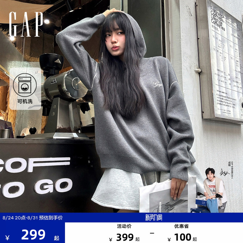 [Cheng Yi Endorsement] Gap Women's Autumn New Logo Loose Hooded Knit Sweater Top 793653