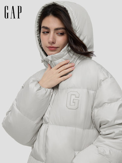 Gap Women's 2025 Autumn New Logo Glossy Loose Zipper Hooded Down Jacket Fashion Jacket 829142