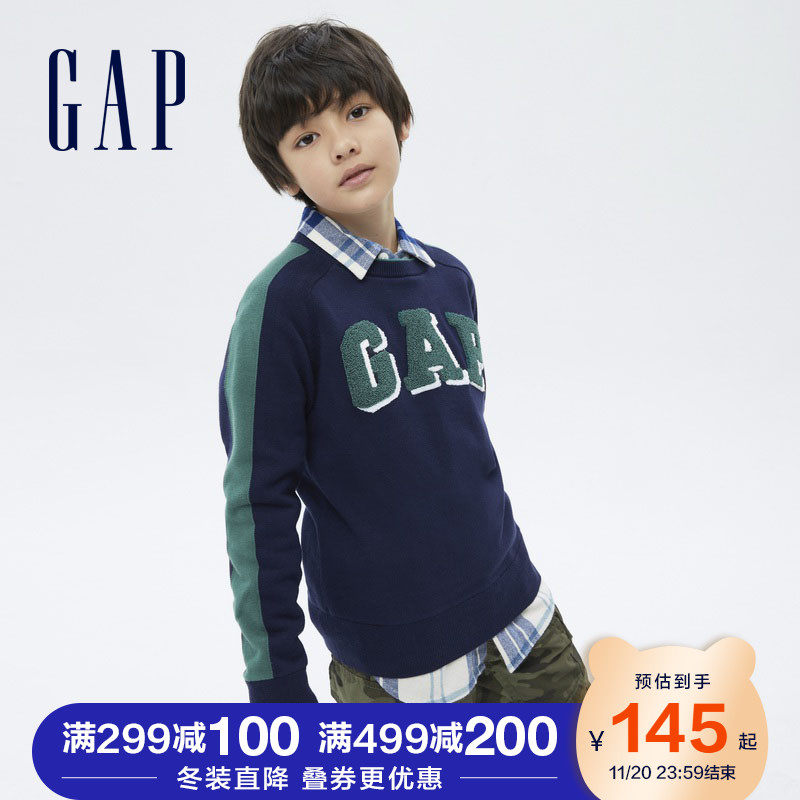 Gap boys and young children big children LOGO plus velvet wool blend fleece sweater winter new children's clothing color top tide tide