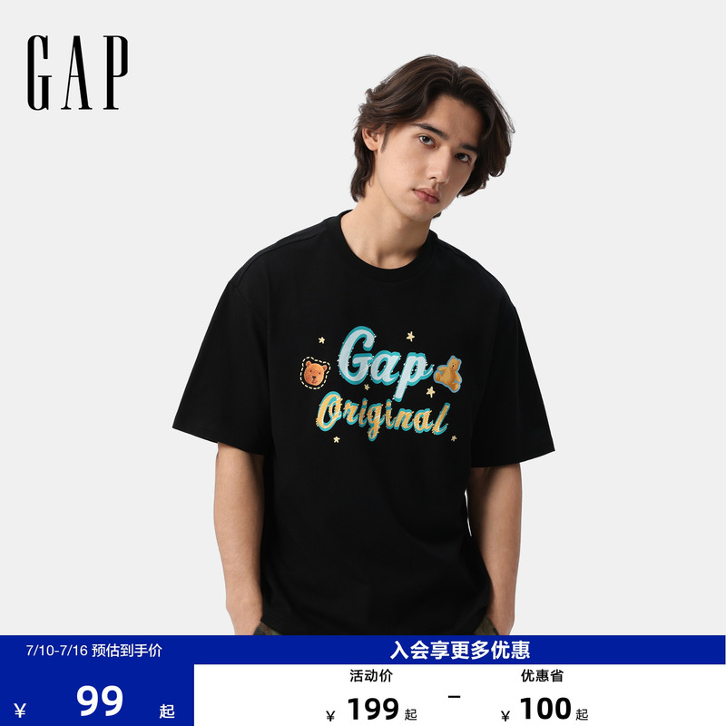 [Cheng Yi Endorsement] Gap Men's and Women's Classic Spring Style Loose Short-Sleeved T-Shirt with Contrasting Color Printed Logo 729181