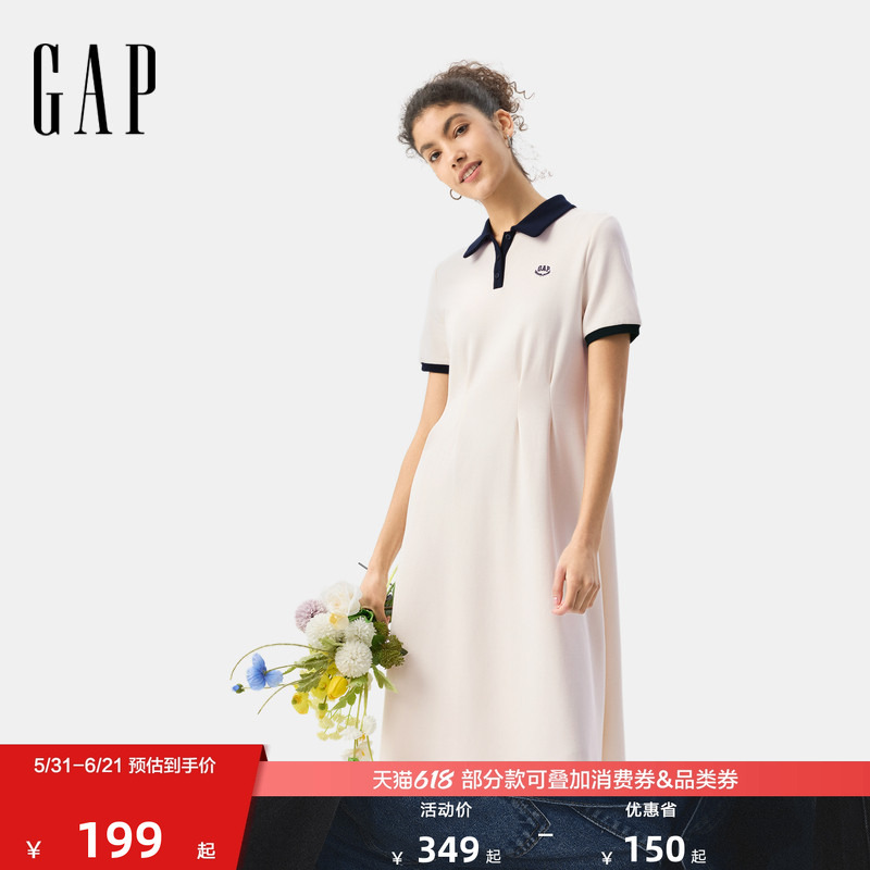 [Cheng Yi Endorsement] Gap Women's Classic 2026 Spring/Summer Embroidered Logo Lapel Short-Sleeve Dress 765627