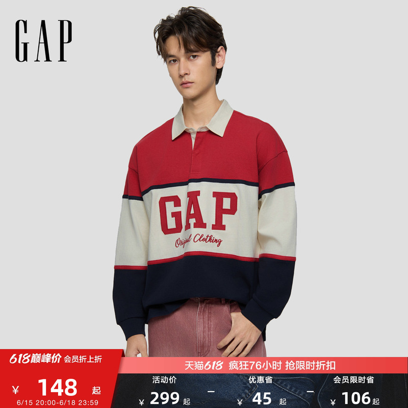 [Cheng Yi Endorsement] Gap Men's and Women's Clothing 2026 Spring New Pure Cotton Contrast Color Long Sleeve Polo Shirt 854273