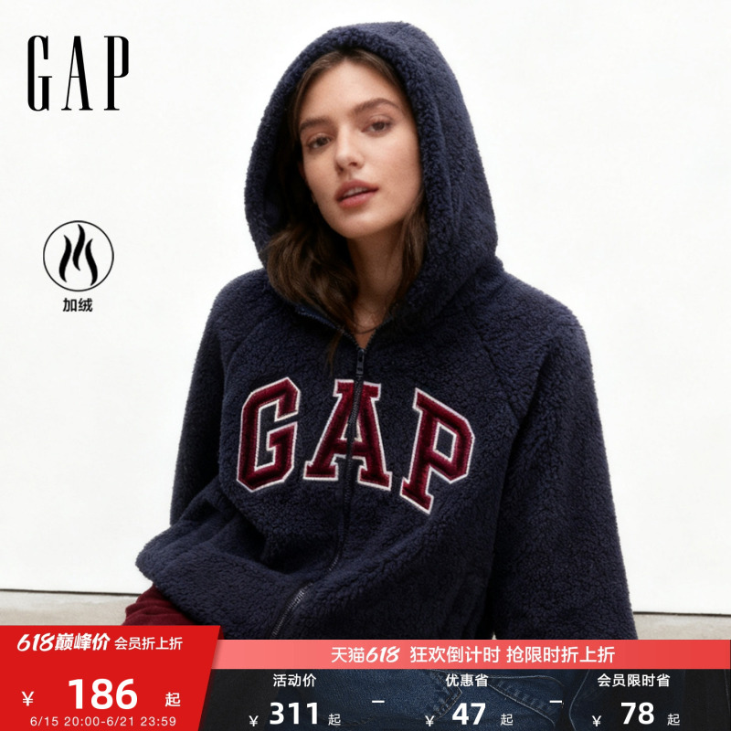 [Cheng Yi Endorsement] Gap Women's Autumn Patch Embroidery Faux Shearling Hooded Sweatshirt 795476
