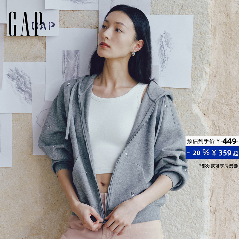[Gapx Blue and White Porcelain Capsule Series] Women's 2026 Early Autumn New Hooded Zipper Sweatshirt 2Ss622001