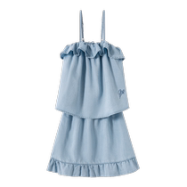Gap Girls 2024 Summer New Tencel Denim Ruffled Suspender Skirt Suit Childrens Clothing 468485