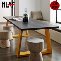 Nordic solid wood dining table and chair combination iron conference table desk modern simple creative long table loft desk