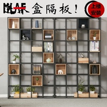 Wrought iron solid wood partition screen office porch shelf restaurant creative solid wood bookshelf display rack industrial wind