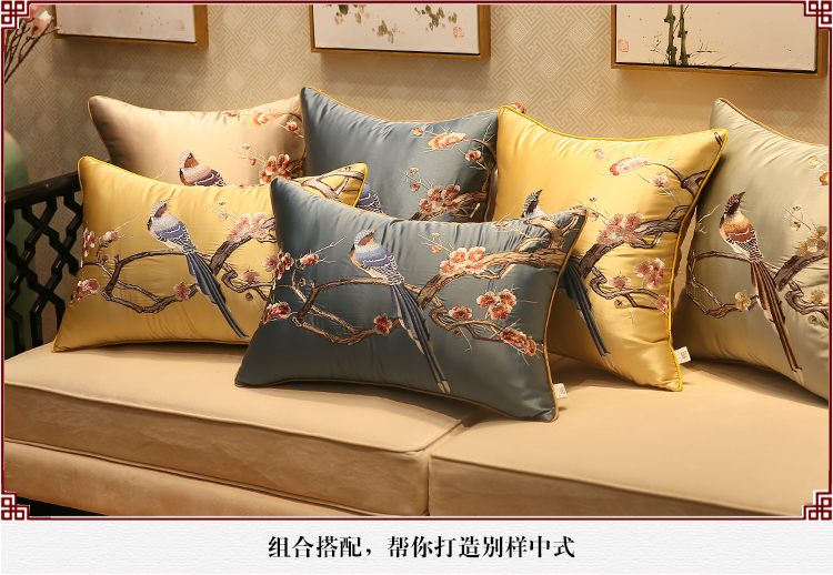Mới Trung Quốc Gối thêu Chim Hoa cổ điển Mahogany Sofa Đệm Cover Giường Mềm Gói Gối tựa lưng lớn - Trở lại đệm / Bolsters chăn gối 2 trong 1