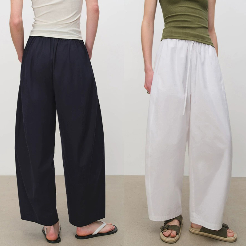2026 Spring New Straight-Leg Pants Loose Casual Balloon Pants Drawstring Workwear Casual Pants Nine-Point Wide-Leg Pants for Women