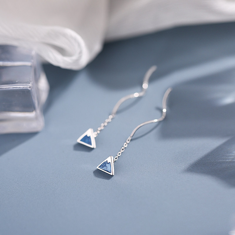 (Alley South) 925 Pure Silver Snowy Mountain Ear Necklace 2021 New Wave Summer Flow Sueared Small Crowned Earrings Earrings