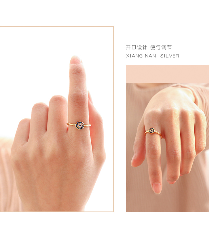 [South Lane] 925 sterling bạc mắt quỷ retro nhẫn tinh tế khí nhỏ Thổ Nhĩ Kỳ trang sức mở vòng nhẫn nam kim cương