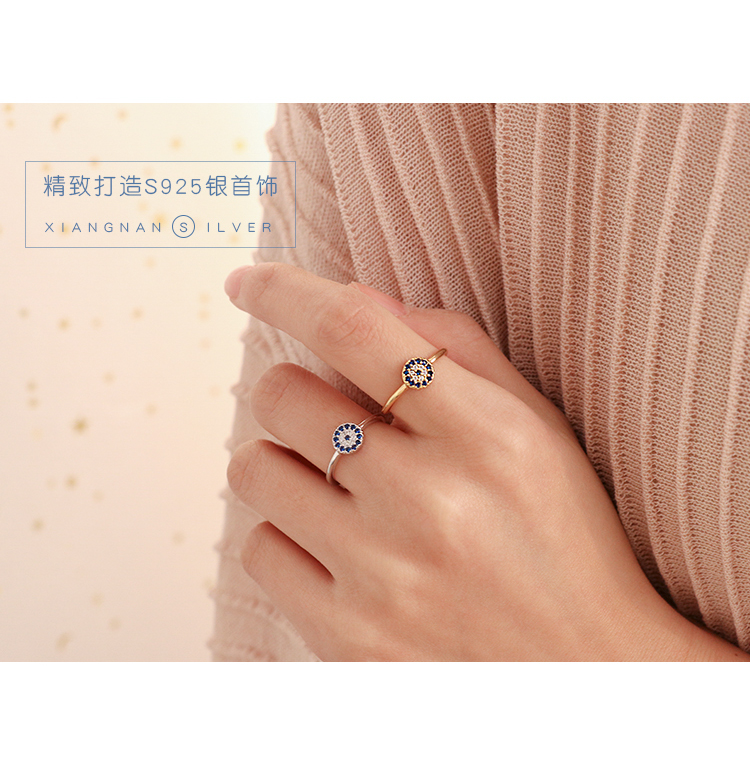 [South Lane] 925 sterling bạc mắt quỷ retro nhẫn tinh tế khí nhỏ Thổ Nhĩ Kỳ trang sức mở vòng nhẫn nam kim cương