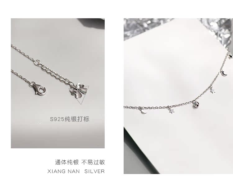 [South Lane] Vòng chân năm góc bằng bạc 925 sterling Nhật Bản và Hàn Quốc cô gái nhỏ hình lưỡi liềm tươi mới hình trái tim ngọt ngào vòng chân cá chép nữ