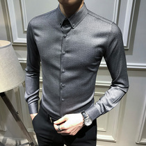 Spring hot-free business mens velvet warm formal long-sleeved shirt mens casual slim-fit shirt trend mens trend