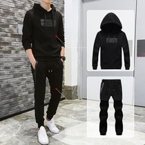 2021 spring and autumn sports plus velvet tide handsome hooded mens trend casual suit Mens set with sweater tz
