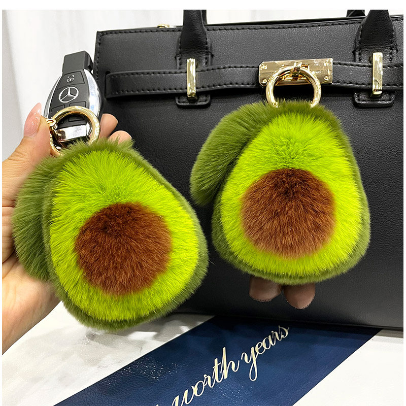 Plush, Real Fur Material 1 Piece Bag Cattle Avocado Bag Pendant Keychain Plush Real Fur Birthday Women's Cute Bag Pendant Keychain