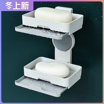 Double soap box drain suction cup toilet non-perforated soap rack bathroom creative wall-mounted household soap box