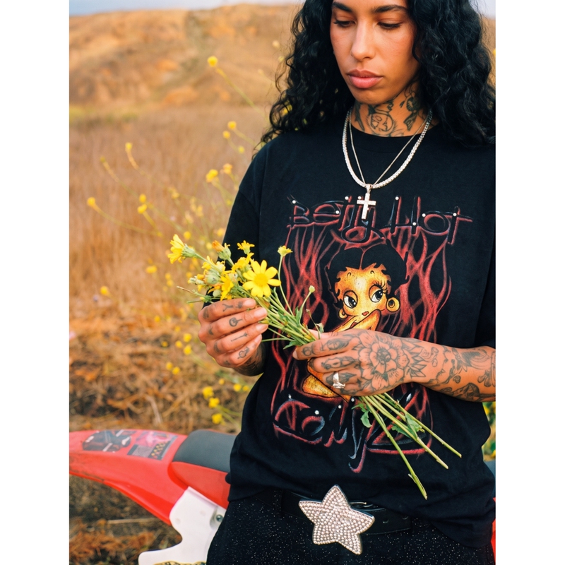Comictree Summer New Cartoon Flame Betty Rhinestone Fashion Popular Cotton Round Neck Short-Sleeved Men's Printed T-Shirt Comictree Summer New Cartoon Flame Betty Rhinestone Fashion Popular Cotton Round Neck Short-Sleeved Men's Printed T-Shirt