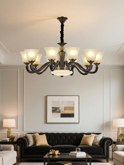 American-Style All-Copper Living Room Chandelier, High-End and Grand, Villa Lobby Main Light, 2026 New Vintage European-Style Dining Room Copper Lamp
