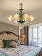 American-Style All-Copper Living Room Chandelier, European-Style Ceramic Crystal Vintage Lighting, High-End and Elegant Copper Lamp for Villa Lobby and Dining Room