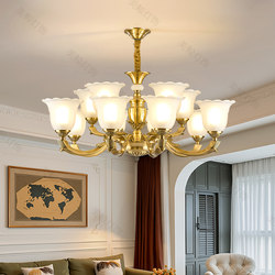 American-Style All-Copper Living Room Chandelier, European-Style Retro Lighting, 2026 New High-End Villa Lobby Main Light, Dining Room Copper Lamp