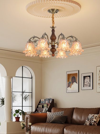 American-Style Vintage Living Room Chandelier, High-End Villa Lobby Main Light, Zinc Alloy Solid Wood, Elegant French Retro Dining Room Light