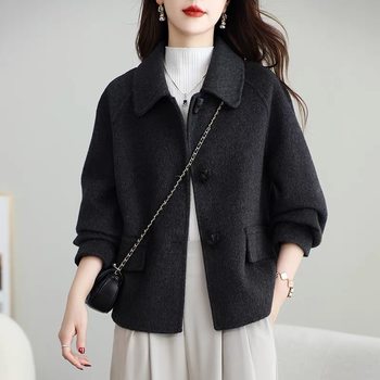 High-end double-sided velvet coat women's short 2025 autumn and winter new korean style loose temperament woolen coat for small people