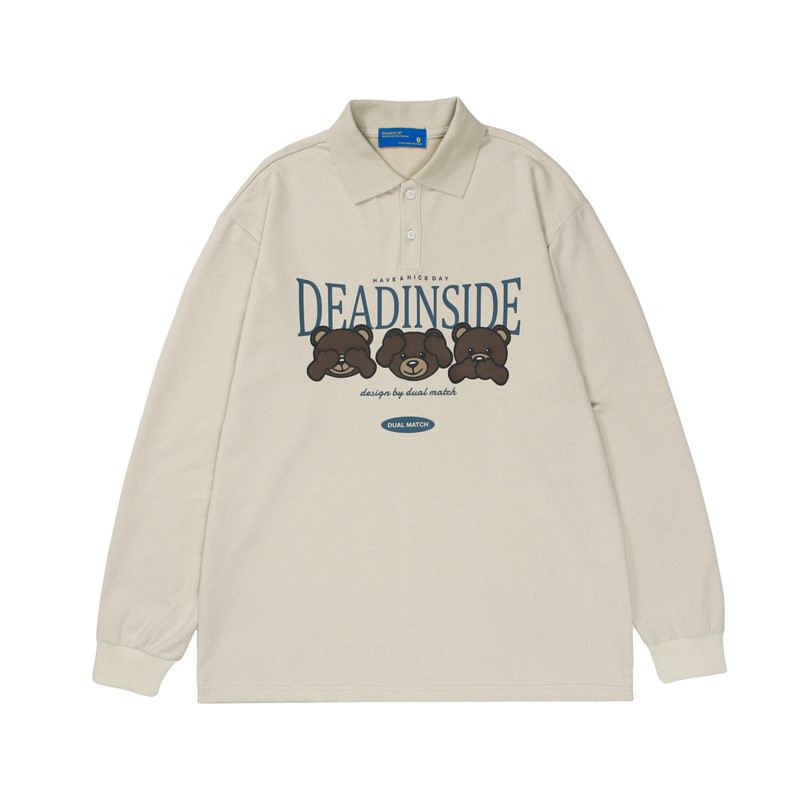 INPRO sweater female cartoon bear Academy American retro ins print 2021 lapel sweater shawl