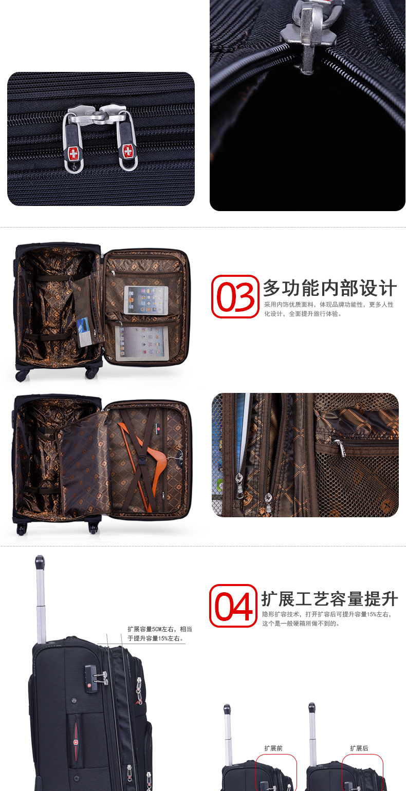 NTMPBINSE Swiss army dao Oxford Khung hộp bánh xe vạn năng hộp vải nam và nữ kinh doanh vali hành lý vali kéo vải